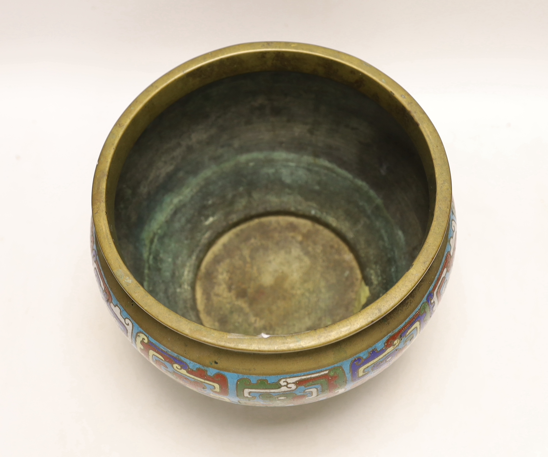 A Japanese champleve enamel and brass jardiniere, 19cm high